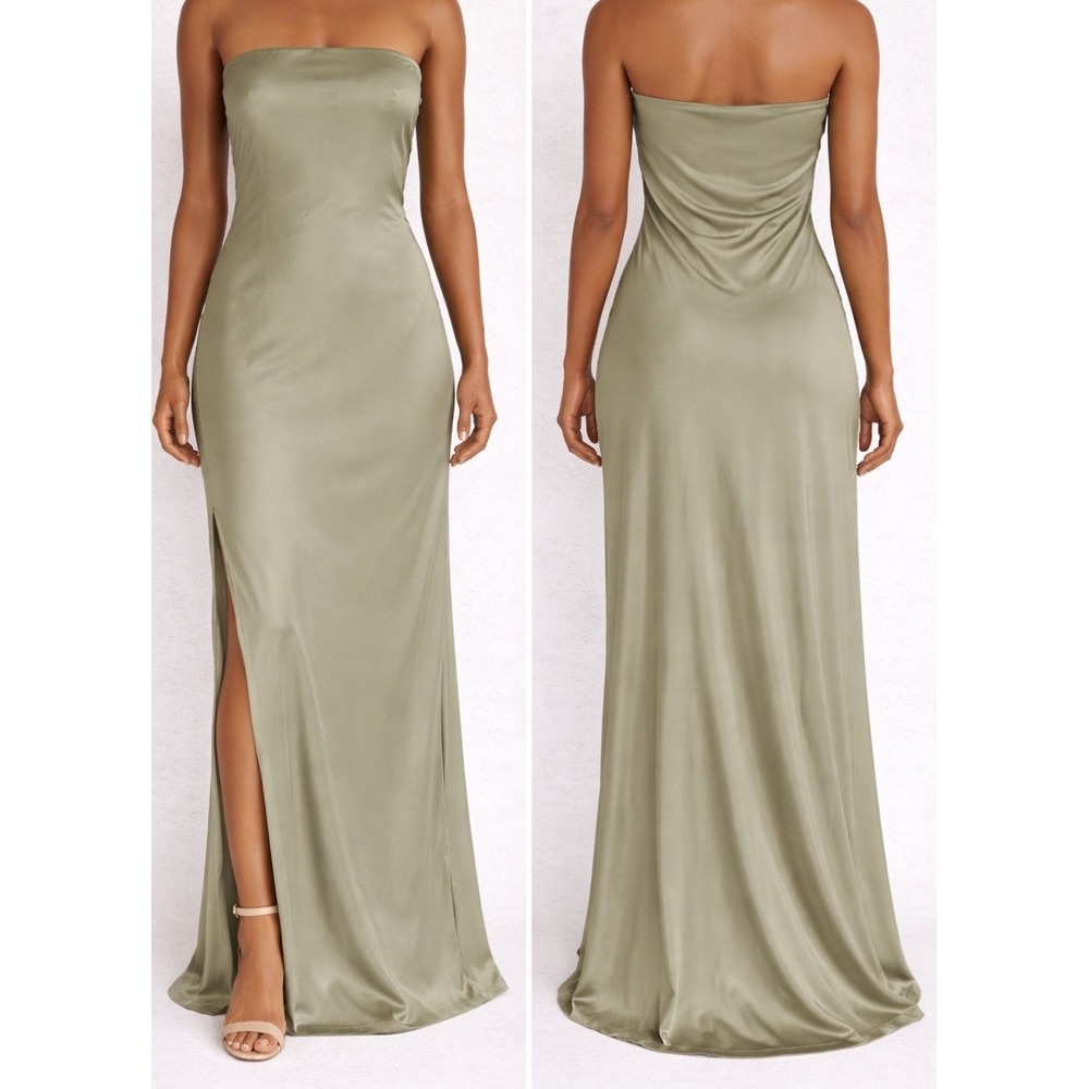 Show Me Your Mumu Taylor Tube Maxi Dress XL Moss Green Satin